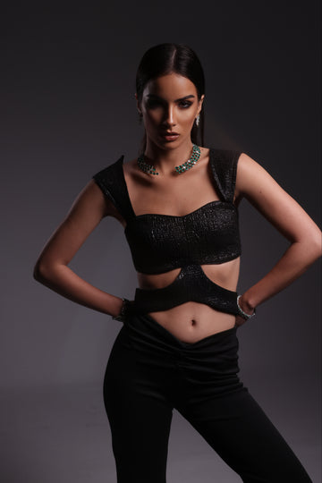 Daring Cutout brocade top