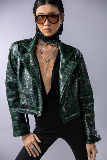 The emerald leather jacket