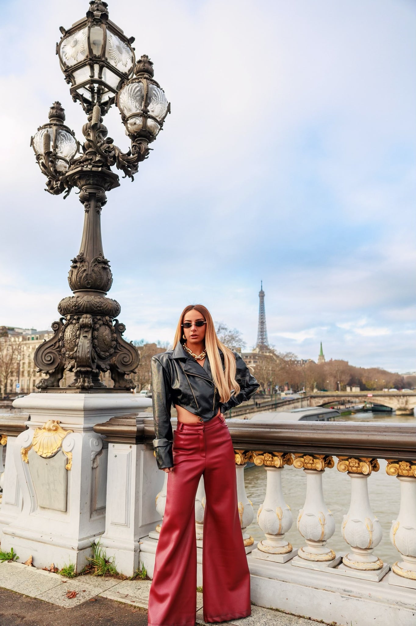 Burgundy leather pants