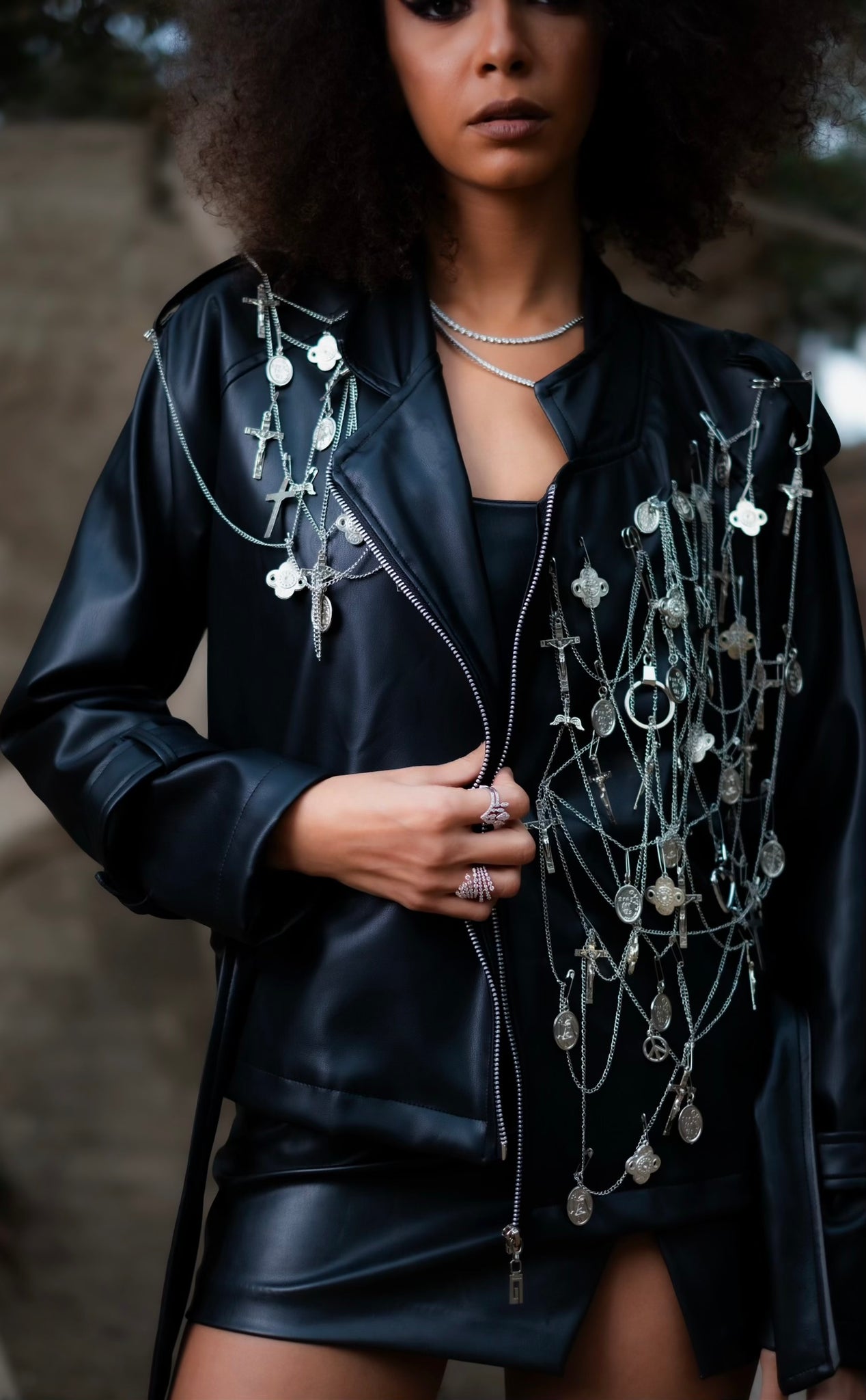 Chains of faith leather jacket
