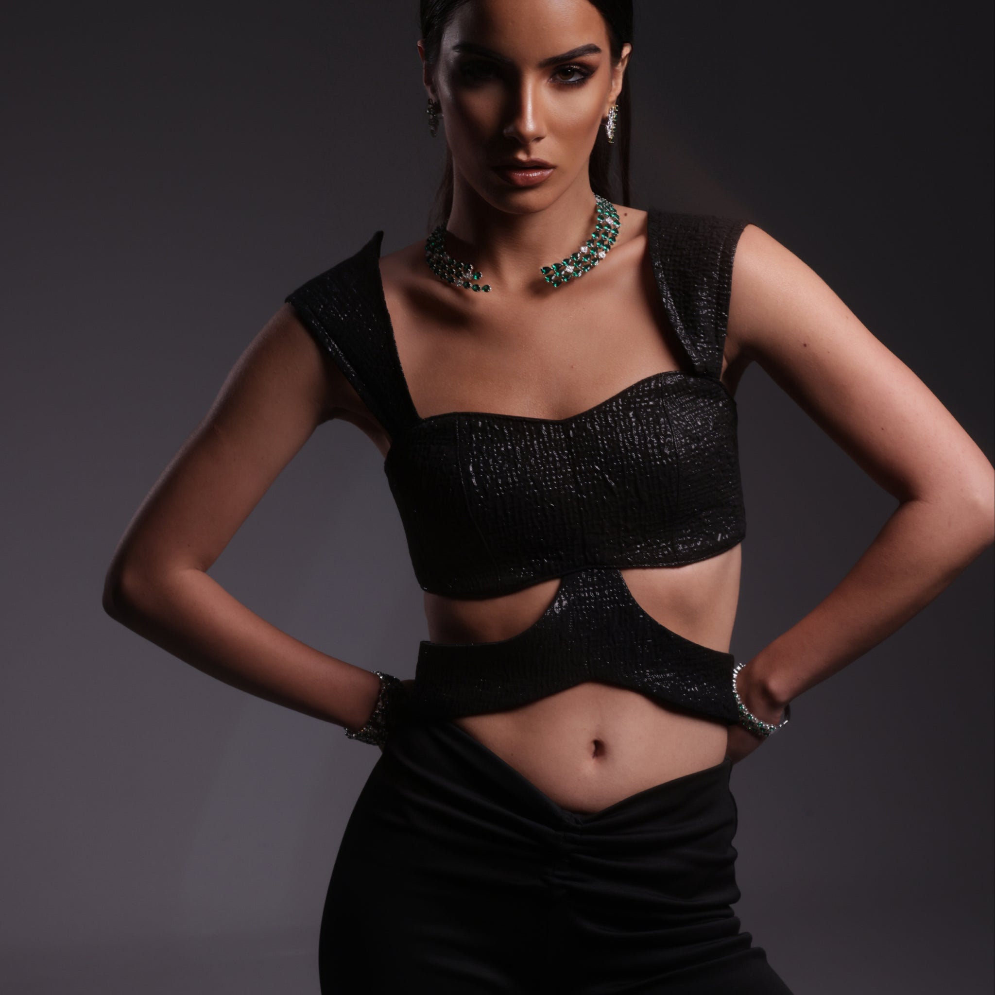 Daring Cutout brocade top