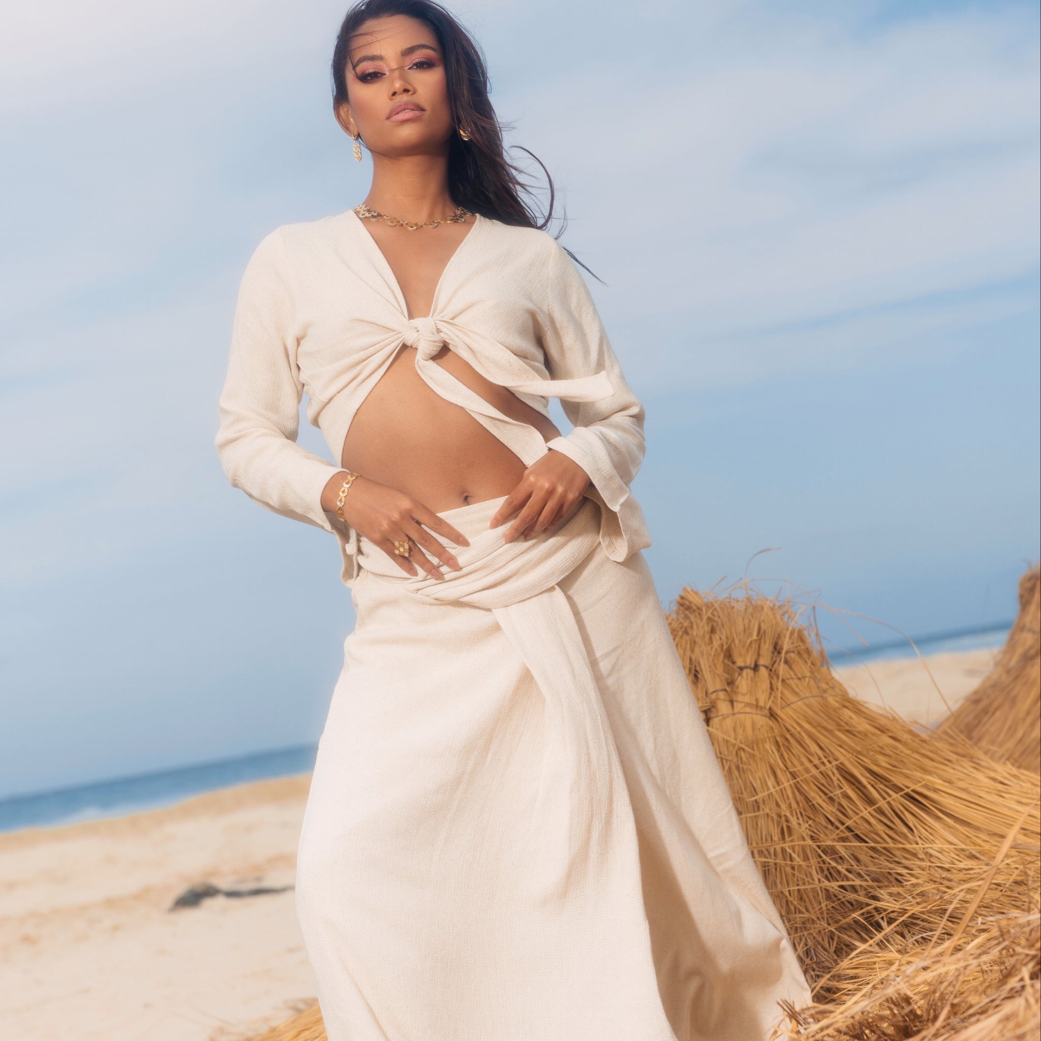 Boho beige net pants