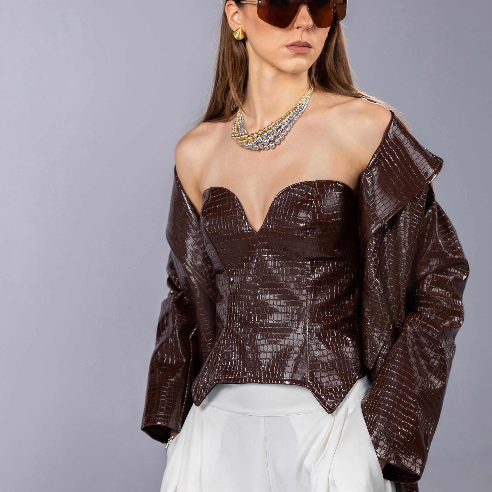 Brown Brick leather corset