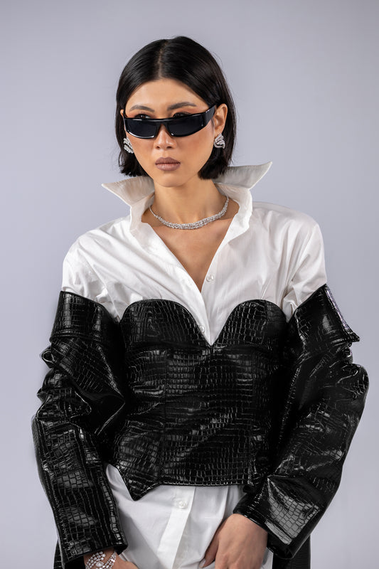 Black brick leather corset