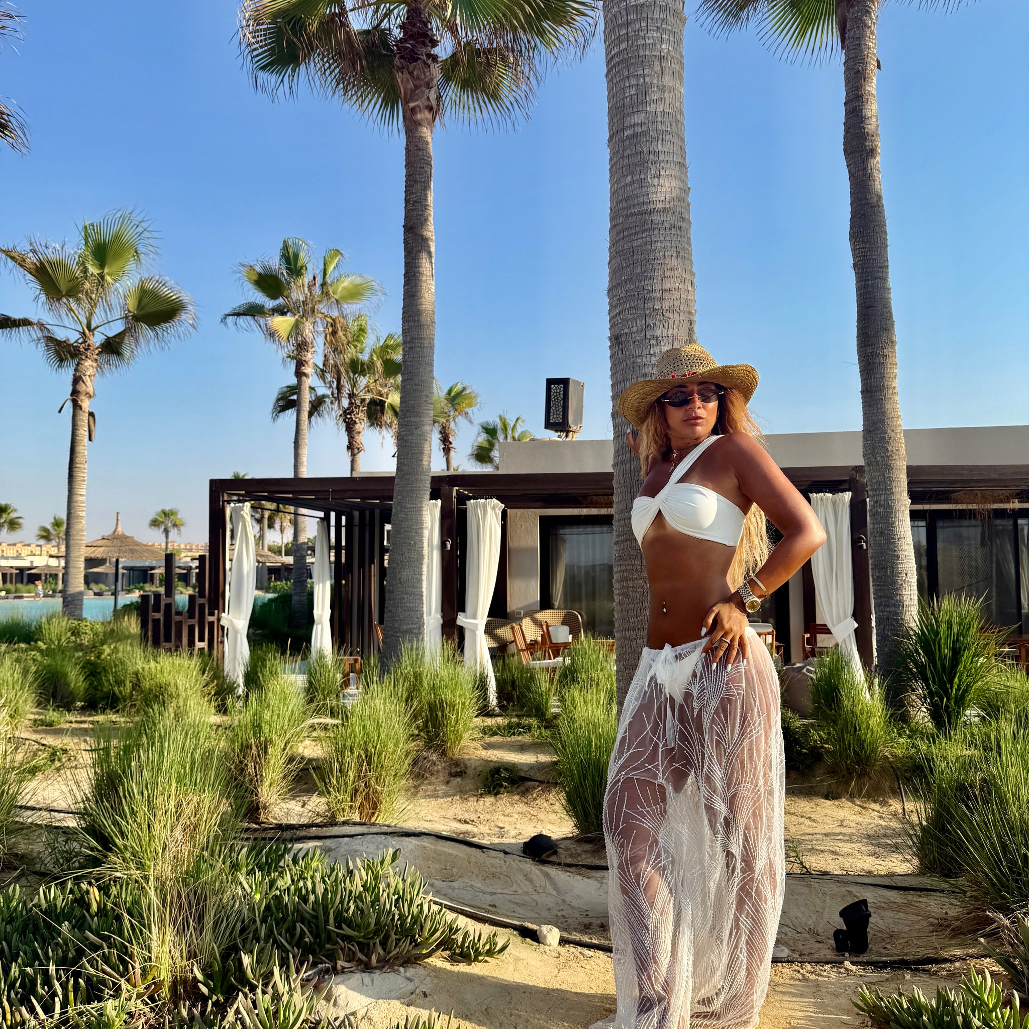 White beaded pants
